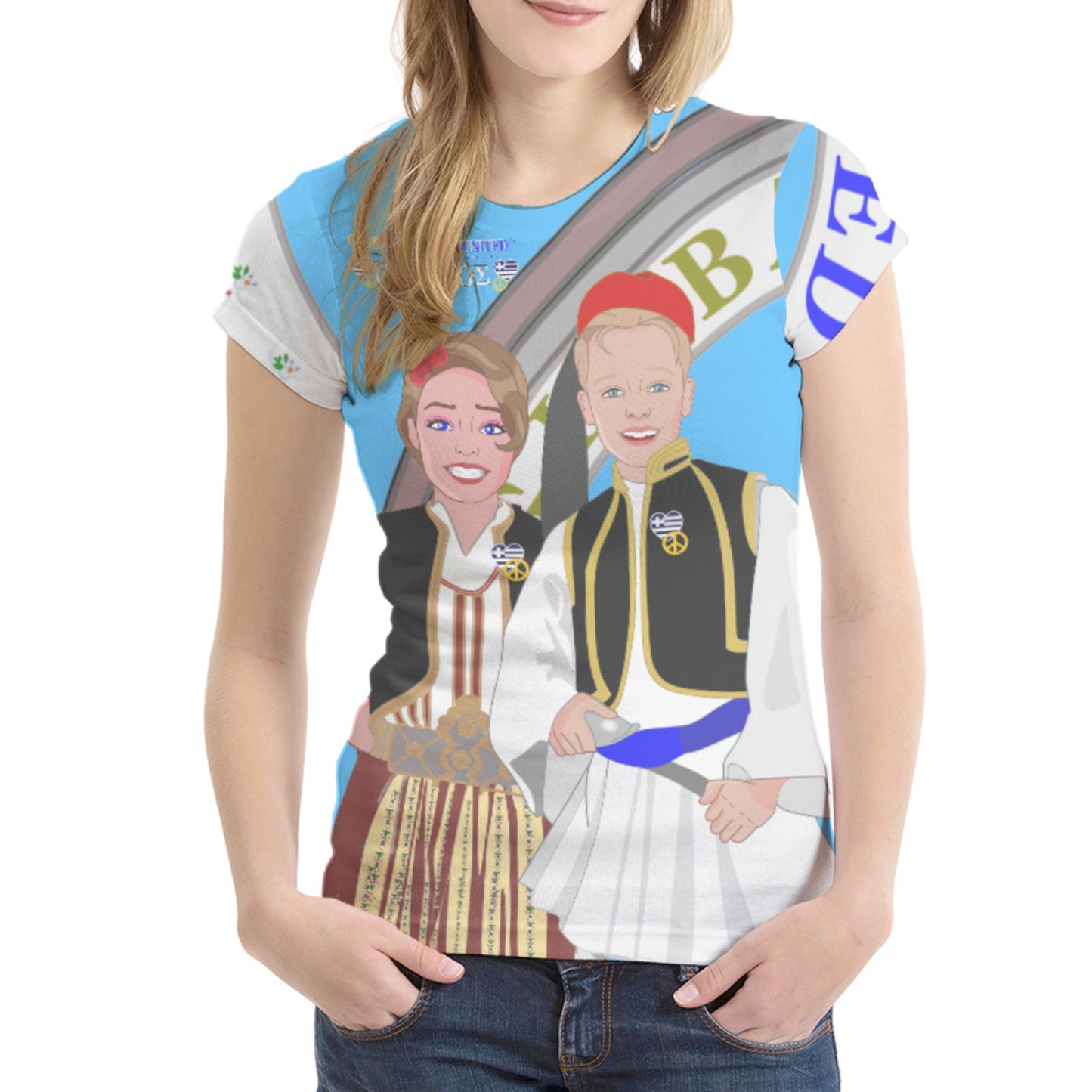 Women´s T-shirt GLOBAL FREEDOM UNITED© Couple Edition Greece Blue