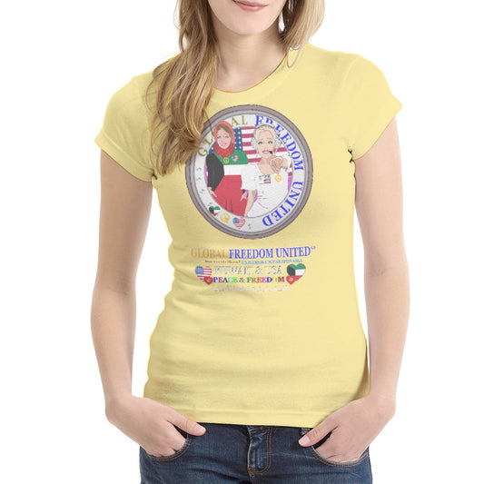 Women´s T-shirt 1 GLOBAL FREEDOM UNITED© Women Kuwait & USA Yellow