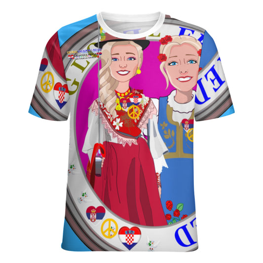 Women´s T-shirt 2 GLOBAL FREEDOM UNITED© Women Croatia & Serbia Blondi Blue