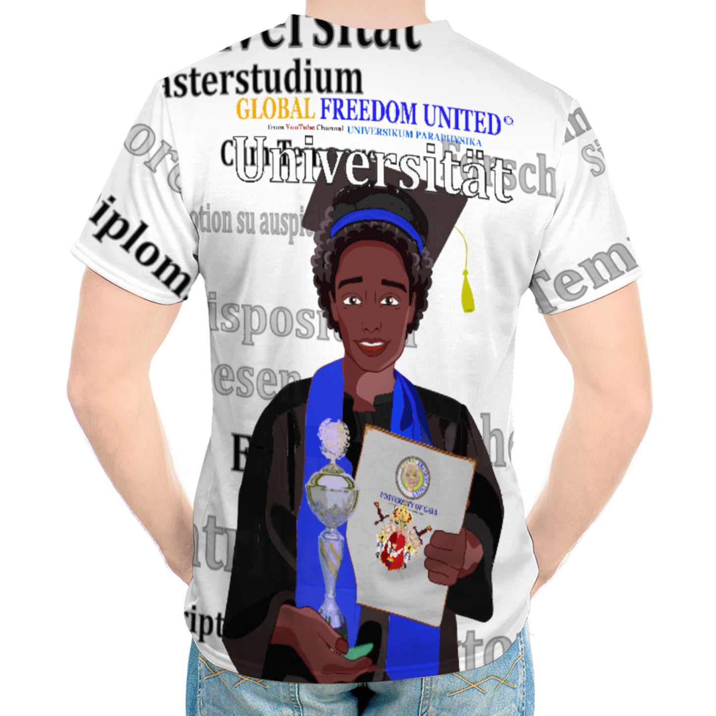 Men´s T-shirt  Global Freedom United Afro Student Boy Silver Place