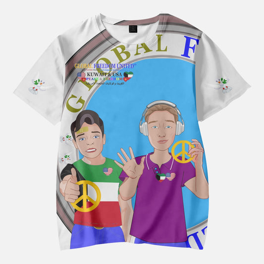GLOBAL FREEDOM UNITED BOYS KUWAIT & USA OLD PEACE WIGHT AOP Kids' Short T-Shirts