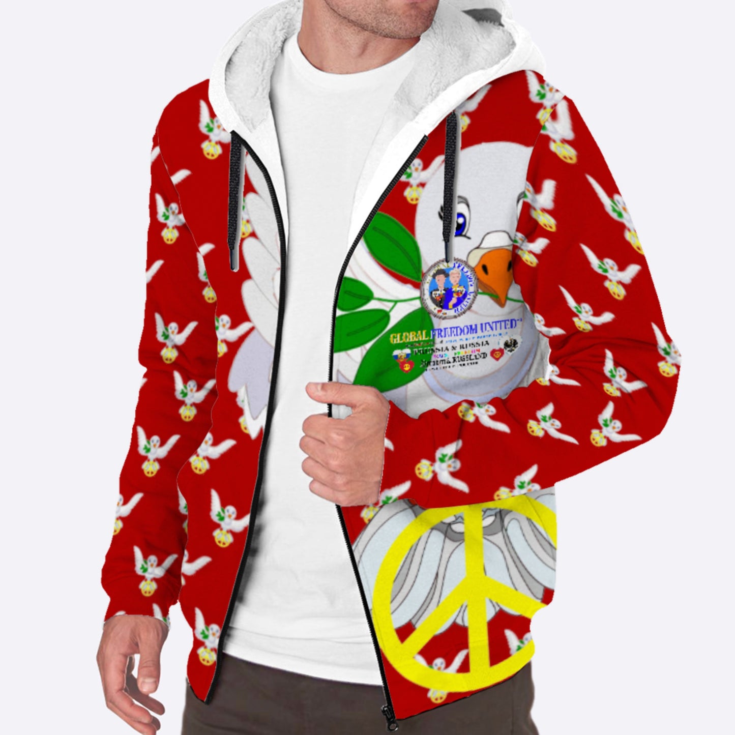 Plush Hoodie GLOBAL FREEDOM UNITED© Men Prussia & Russia Red