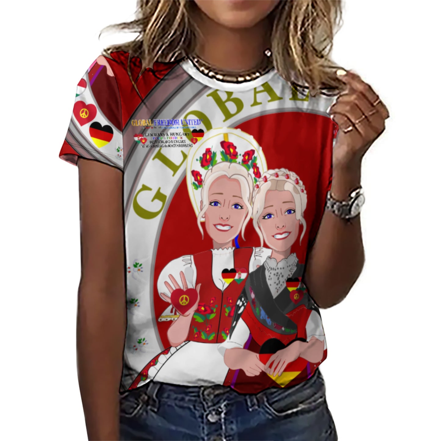 Women´s T-shirt 3 GLOBAL FREEDOM UNITED© Women Germany & Hungary Red