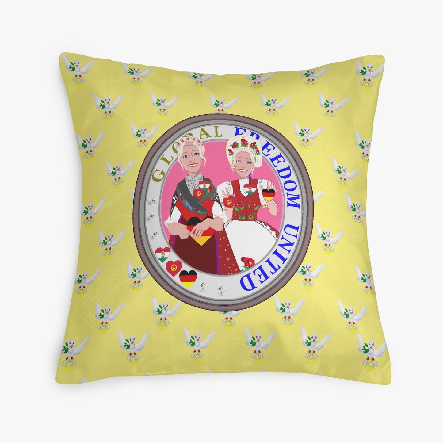 GLOBAL FREEDOM UNITED© Women GERMANY & HUNGARY Yellow 18'' Square Pillow Cover
