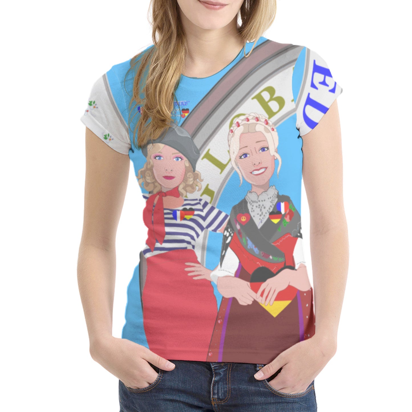 Women´s T-shirt 1 GLOBAL FREEDOM UNITED© Women French & Germany Blue