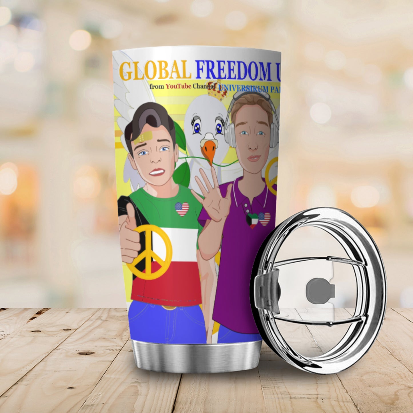 Tumbler Global Freedom United Men Kuwait & Usa Old Peace Yellow