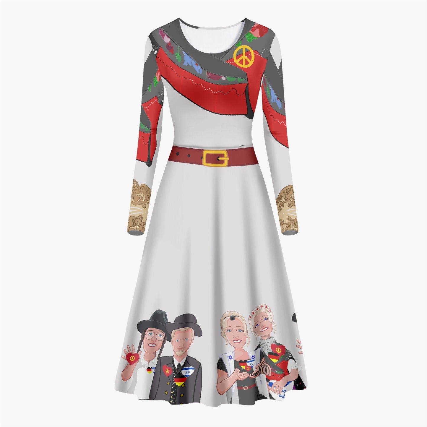 WOMEN´S LONG-SLEEVE ONE PIECE DRESS GLOBAL FREEDOM UNITED© WOMEN ISRAEL & GERMANY OLD PEACE WIGHT