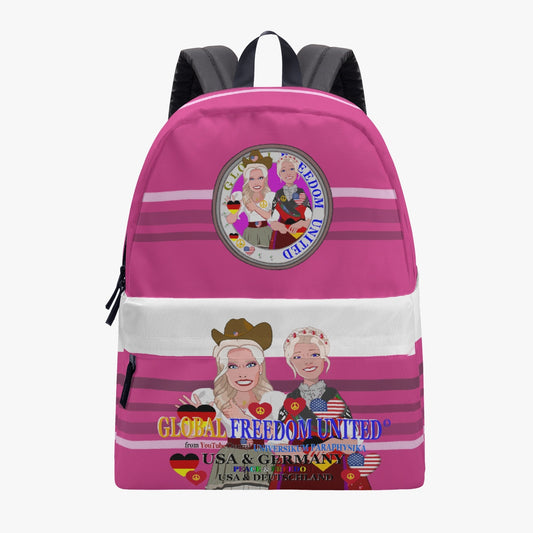 ALL OVER PRINT CANVAS BACKPACK GLOBAL FREEDOM UNITED WOMEN USA & GERMANY OLD PEACE PINK