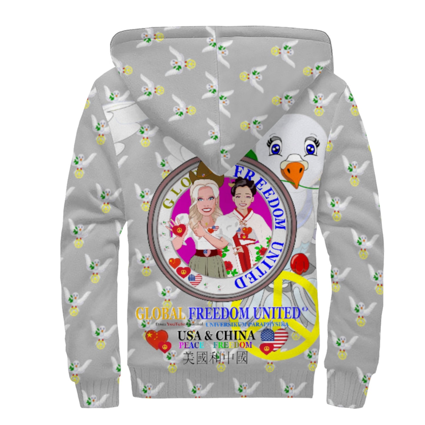 Plush Hoodie GLOBAL FREEDOM UNITED© Women USA & China Grey