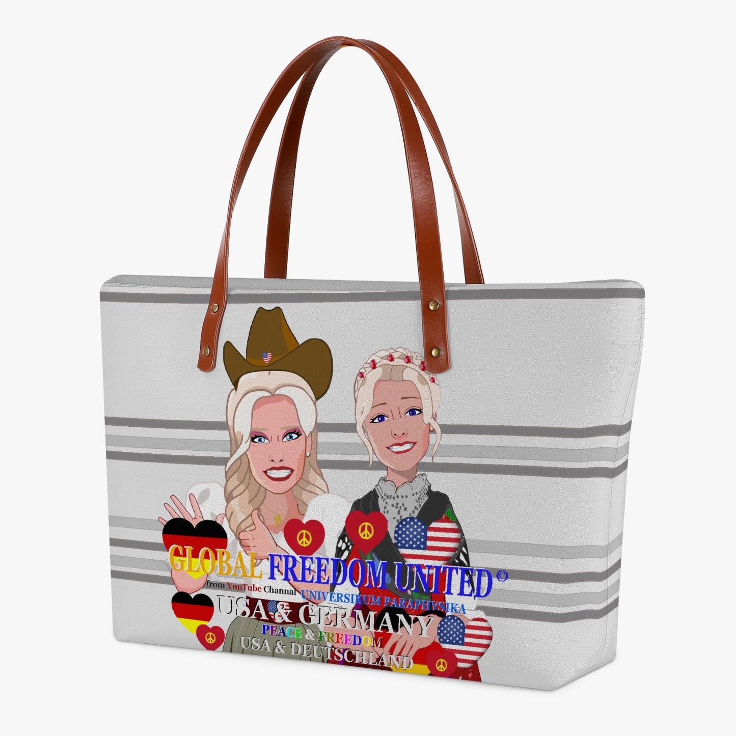 CLASSIC DIVING CLOTH TOTE BAG GLOBAL FREEDOM UNITED WOMEN USA & GERMANY OLD PEACE GREY