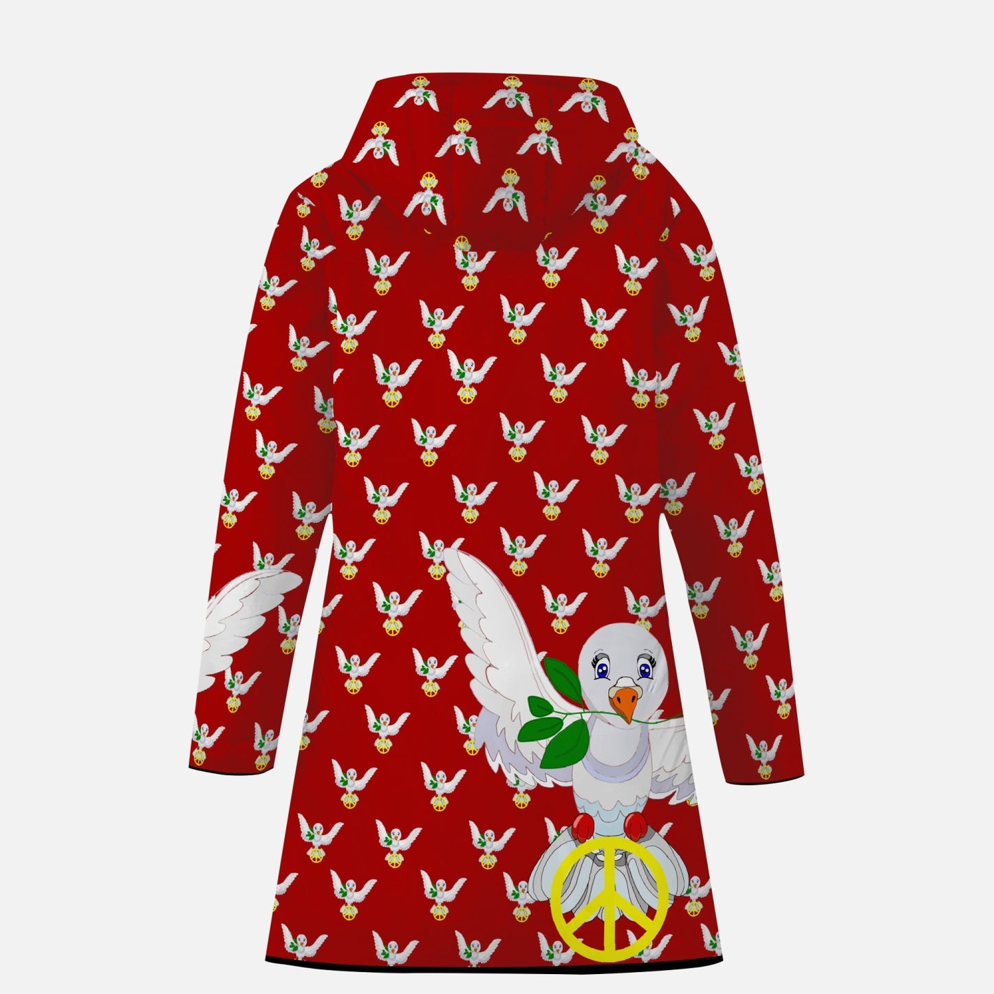 GLOBAL FREEDOM UNITED DOVE OF PEACE OLD PEACE RED Long Type Cotton-pad Zipper-up Hoodie