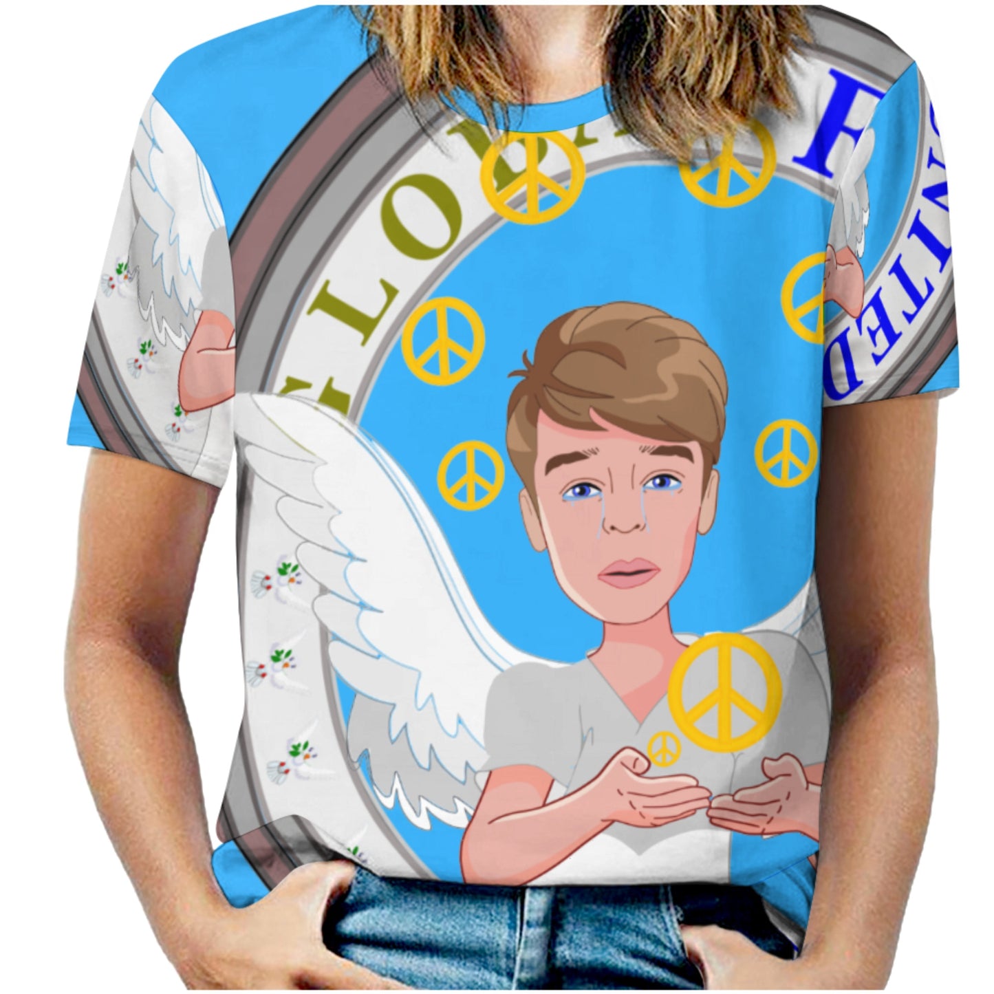 Women´s T-shirt 2 Global Freedom United Boy Peace Of Angel Old Peace Blue