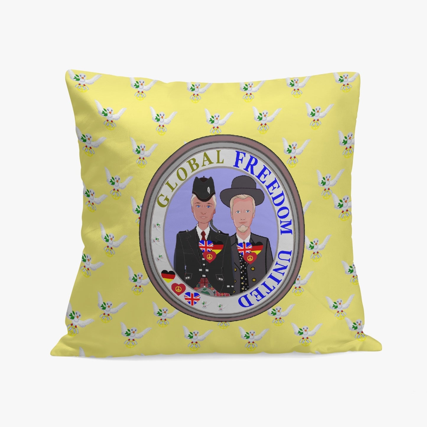 GLOBAL FREEDOM UNITED© Men ENGLAND & GERMANY Yellow 18'' Square Pillow Cover