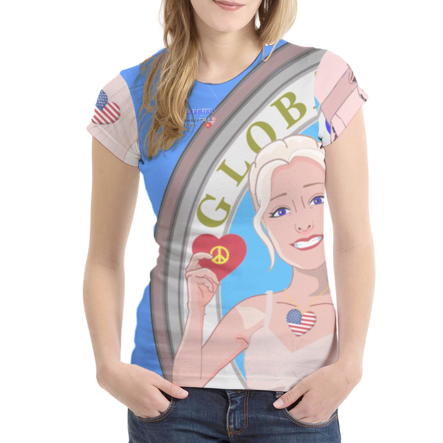 Women´s T-shirt 1 GLOBAL FREEDOM UNITED© Women Anti Racism & Fascism USA Blue