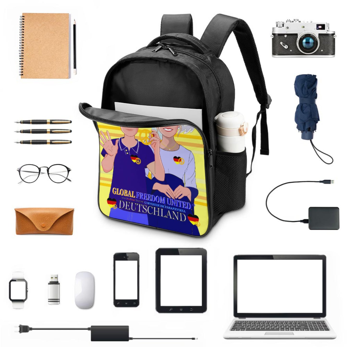 Backpack 16 Inch 2 Compartment Global Freedom United Couple Edition Germany V2 Yellow