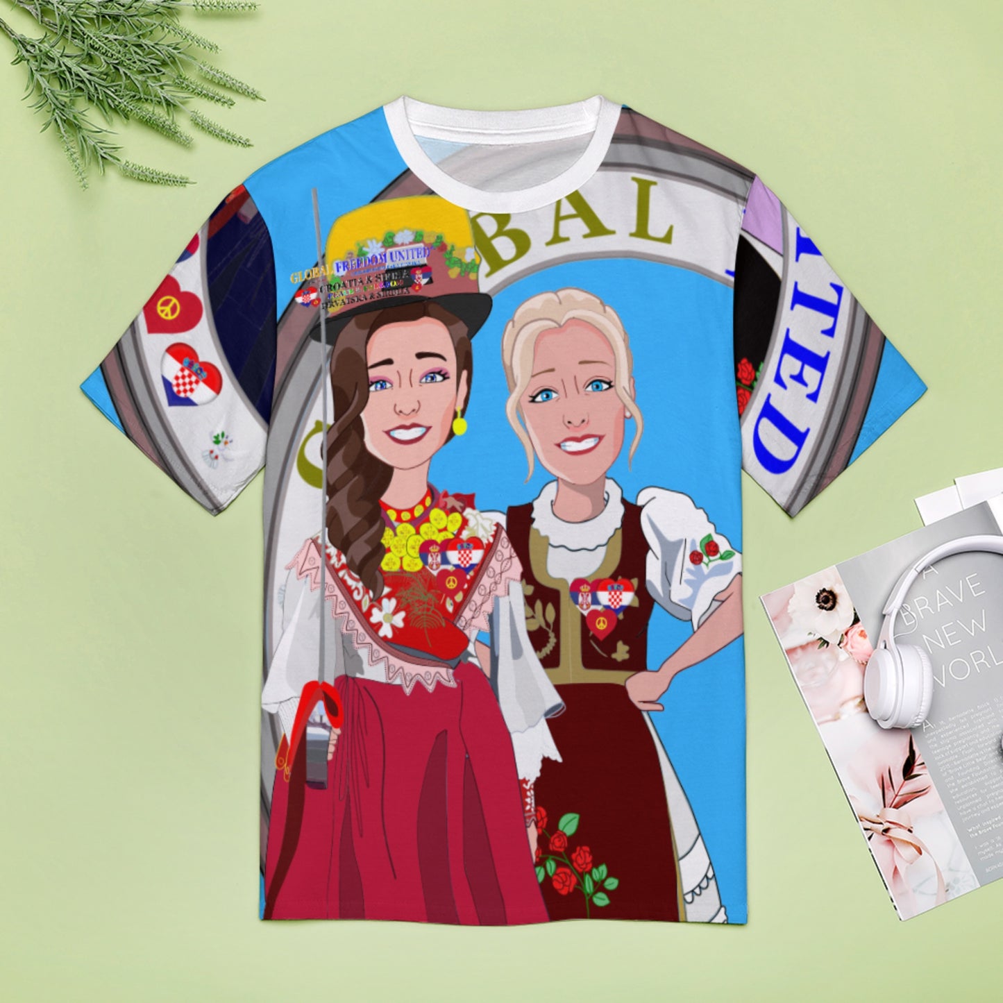 Women´s T-shirt 3 GLOBAL FREEDOM UNITED© Women Croatia & Serbia Blue