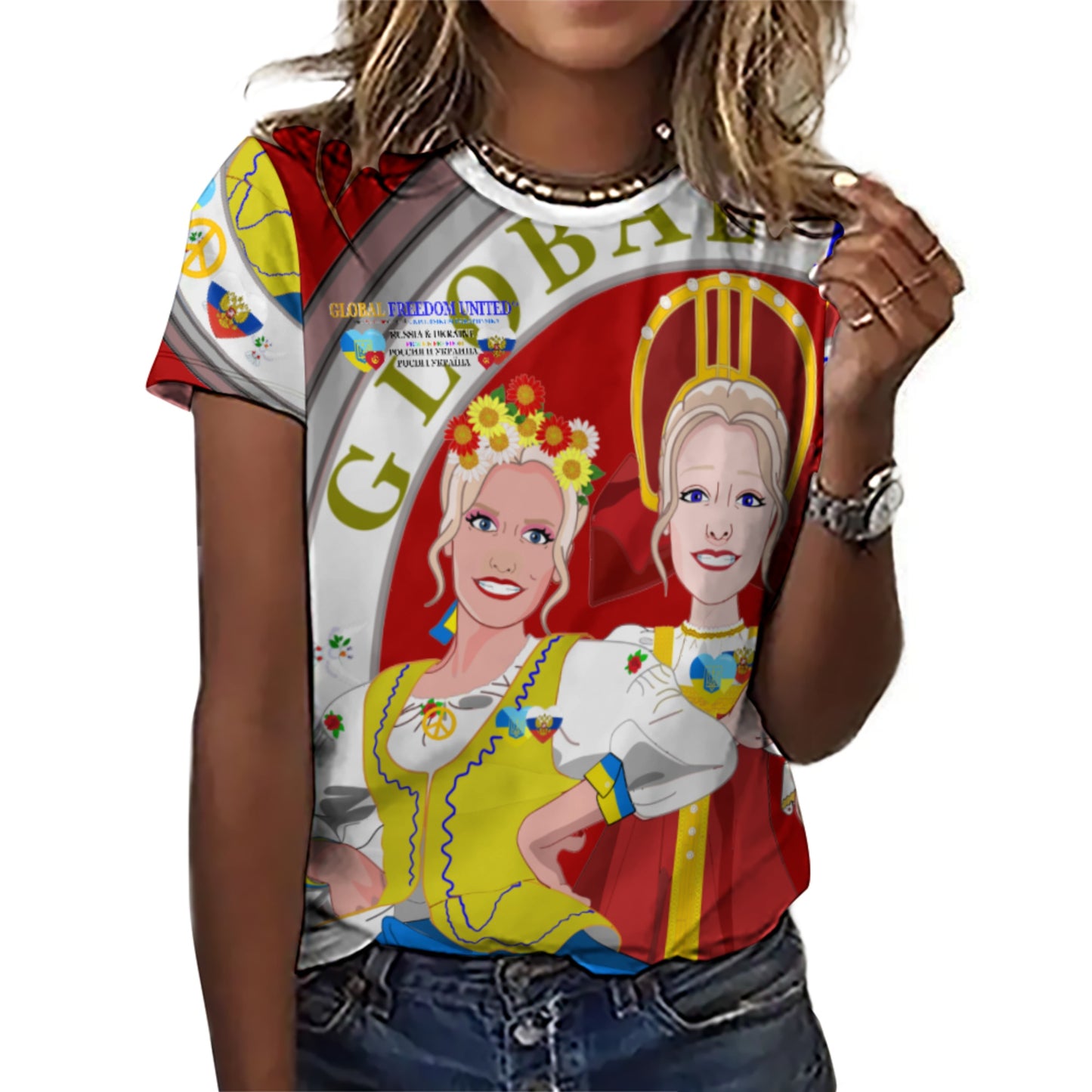 Women´s T-shirt 3 GLOBAL FREEDOM UNITED© Women Ukraina & Russia Red