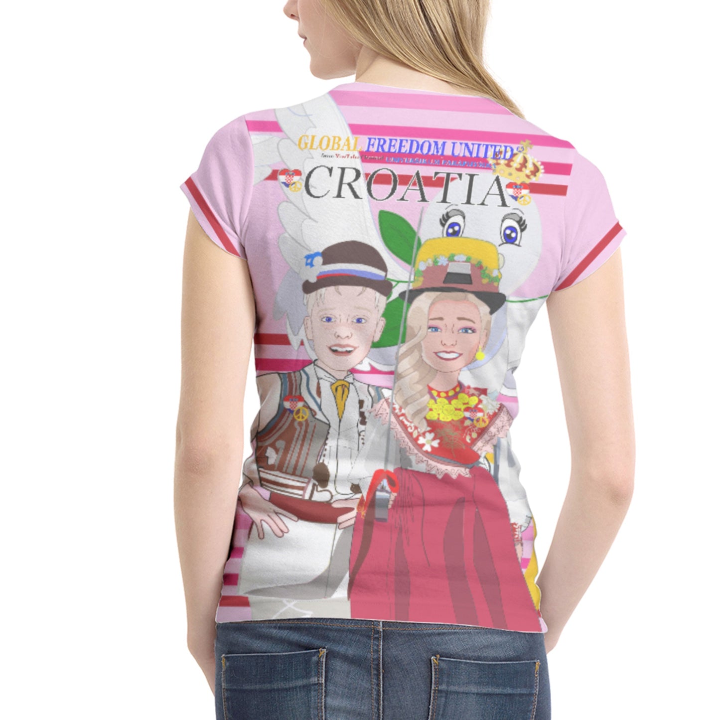 Women´s T-shirt 1 Global Freedom United Couple Edition Croatia Pink2
