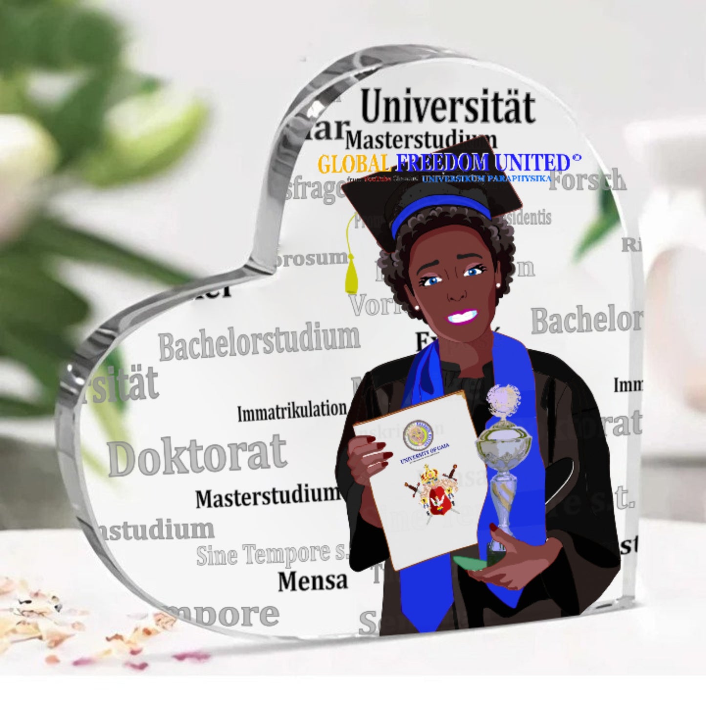 Acryl Heart Global Freedom United Afro Student Girl Silver Place