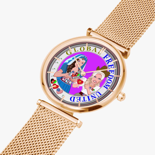 GLOBAL FREEDOM UNITED© Women AFGHANISTAN & USA - New Stylish Ultra-Thin Quartz Watch (With Indicators)