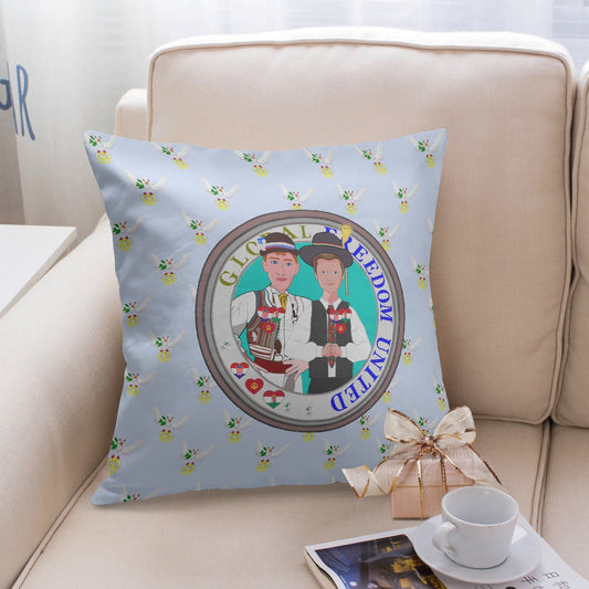 GLOBAL FREEDOM UNITED© Men CROATIA & HUNGARY Light Blue 18'' Square Pillow Cover