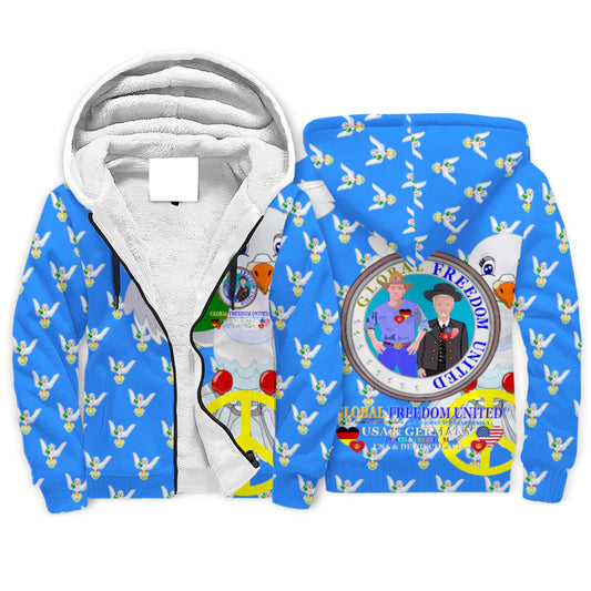 Plush Hoodie GLOBAL FREEDOM UNITED© Men USA & Germany Blue