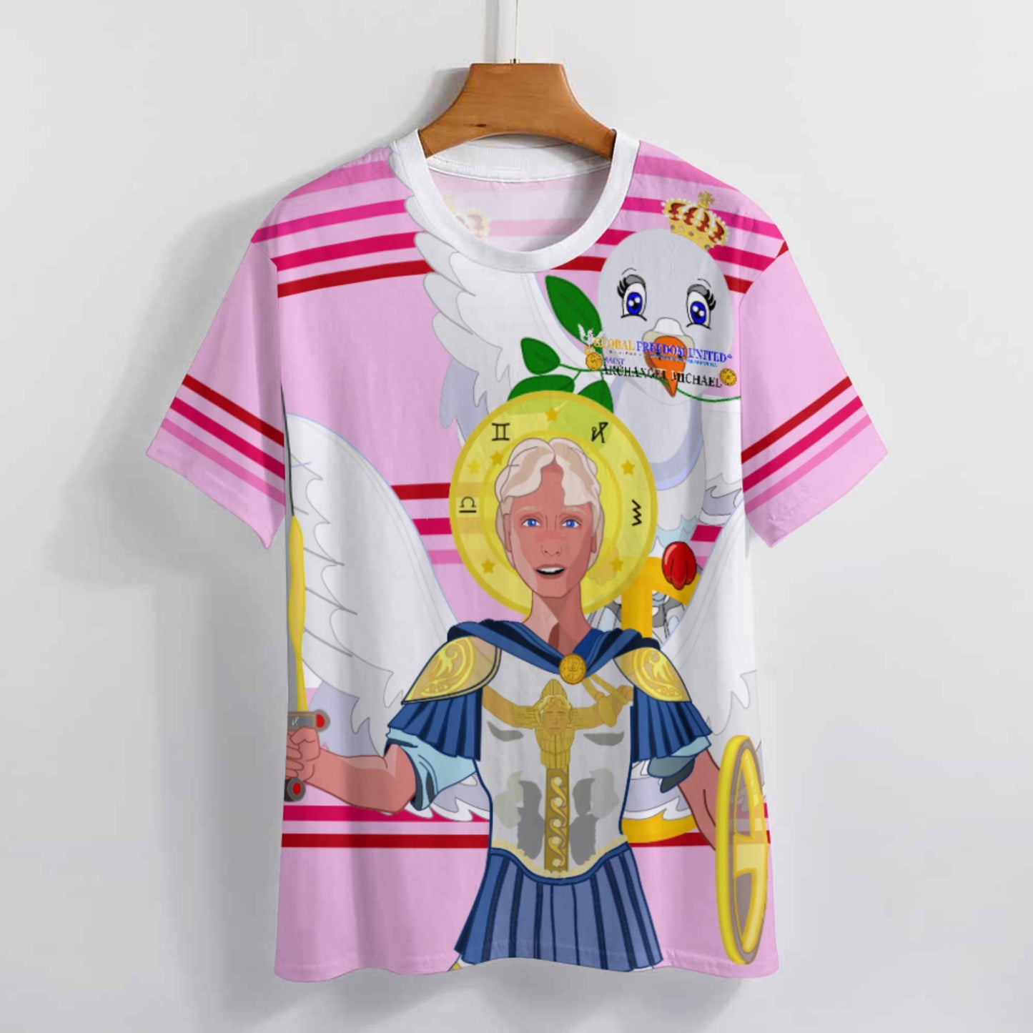 Women´s T-shirt 3 Global Freedom United Archangel Michael English V1 Pink1
