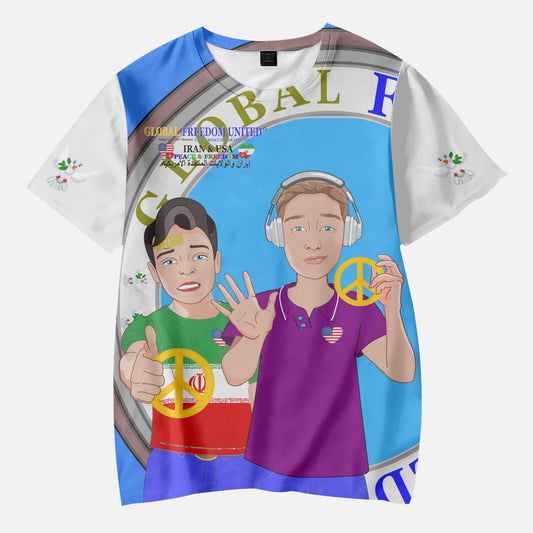 GLOBAL FREEDOM UNITED BOYS IRAN & USA OLD PEACE BLUE AOP Kids' Short T-Shirts