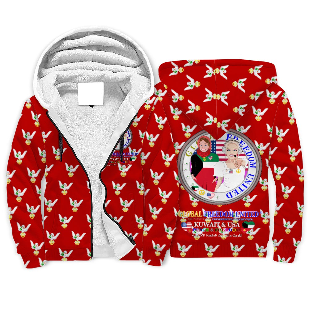 Plush Hoodie GLOBAL FREEDOM UNITED© Women Kuwait & USA Red