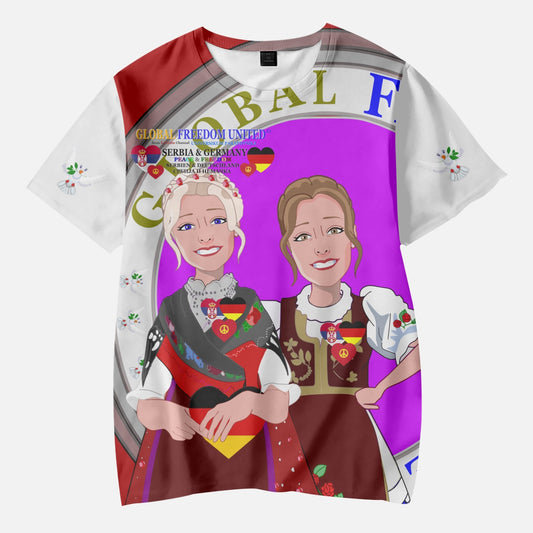 GLOBAL FREEDOM UNITED© GIRLS SERBIA & GERMANY OLD PEACE RED AOP Kids' Short T-Shirts