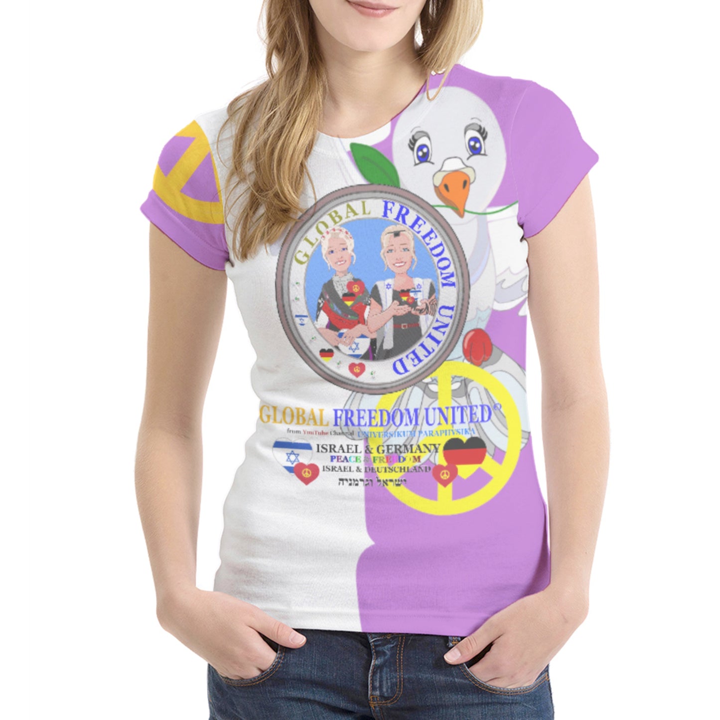 Women´s T-shirt GLOBAL FREEDOM UNITED© Israel & Germany Old Peace Version 1 Lilac