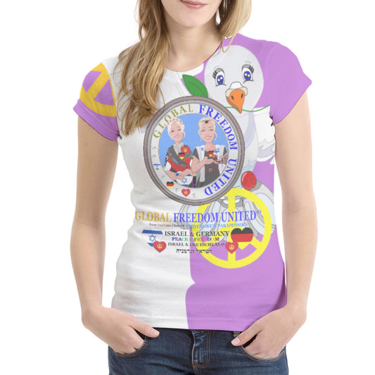 Women´s T-shirt GLOBAL FREEDOM UNITED© Israel & Germany Old Peace Version 1 Lilac
