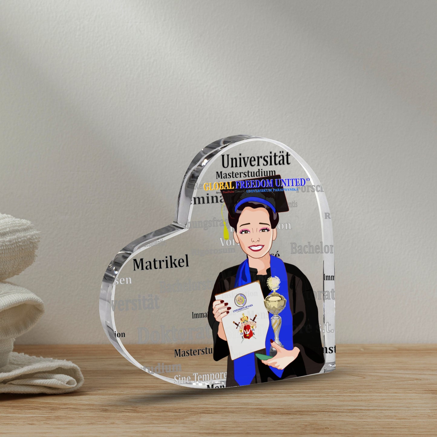 Acryl Heart Global Freedom United Asia Student Girl Gold Place