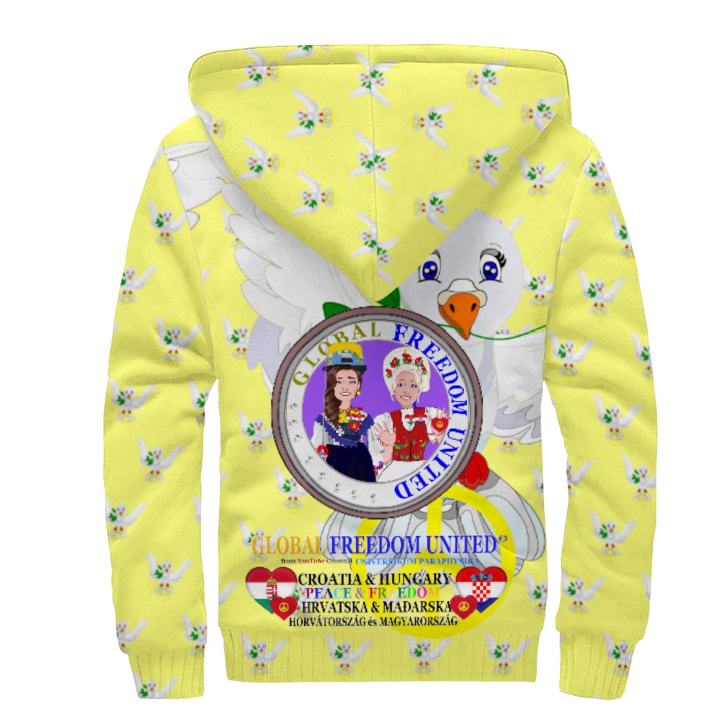 Plush Hoodie GLOBAL FREEDOM UNITED© Women Croatia & Hungary Yellow