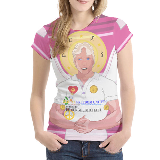 Women´s T-shirt 1 Global Freedom United Archangel Michael No2 German Pink1