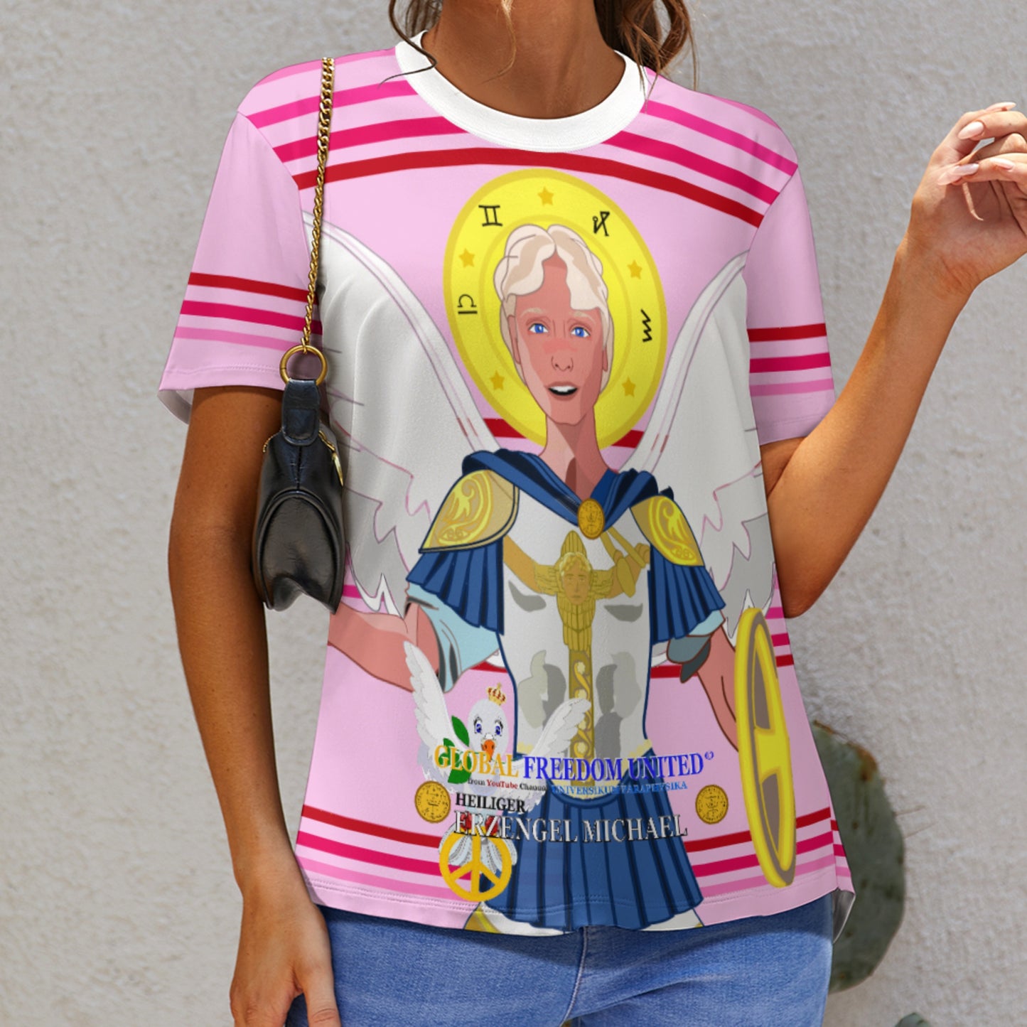 Women´s T-shirt 2 Global Freedom United Archangel Michael Pink