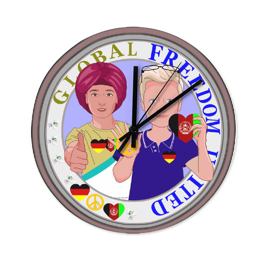 Wooden Wall Clock Without Scale GLOBAL FREEDOM UNITED© Men Afghanistan & Germany