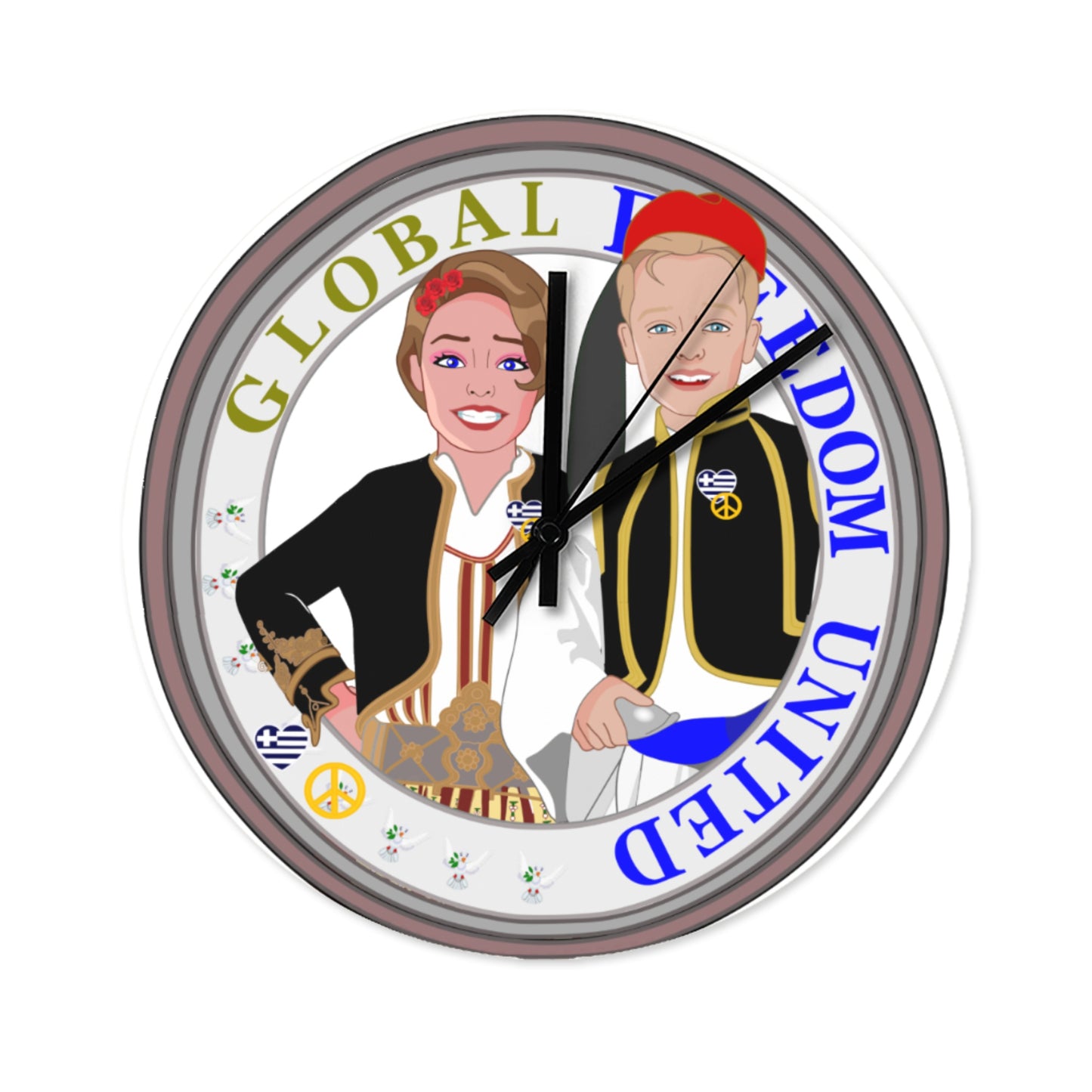 Wooden Wall Clock Without Scale GLOBAL FREEDOM UNITED© Couple Edition Greece