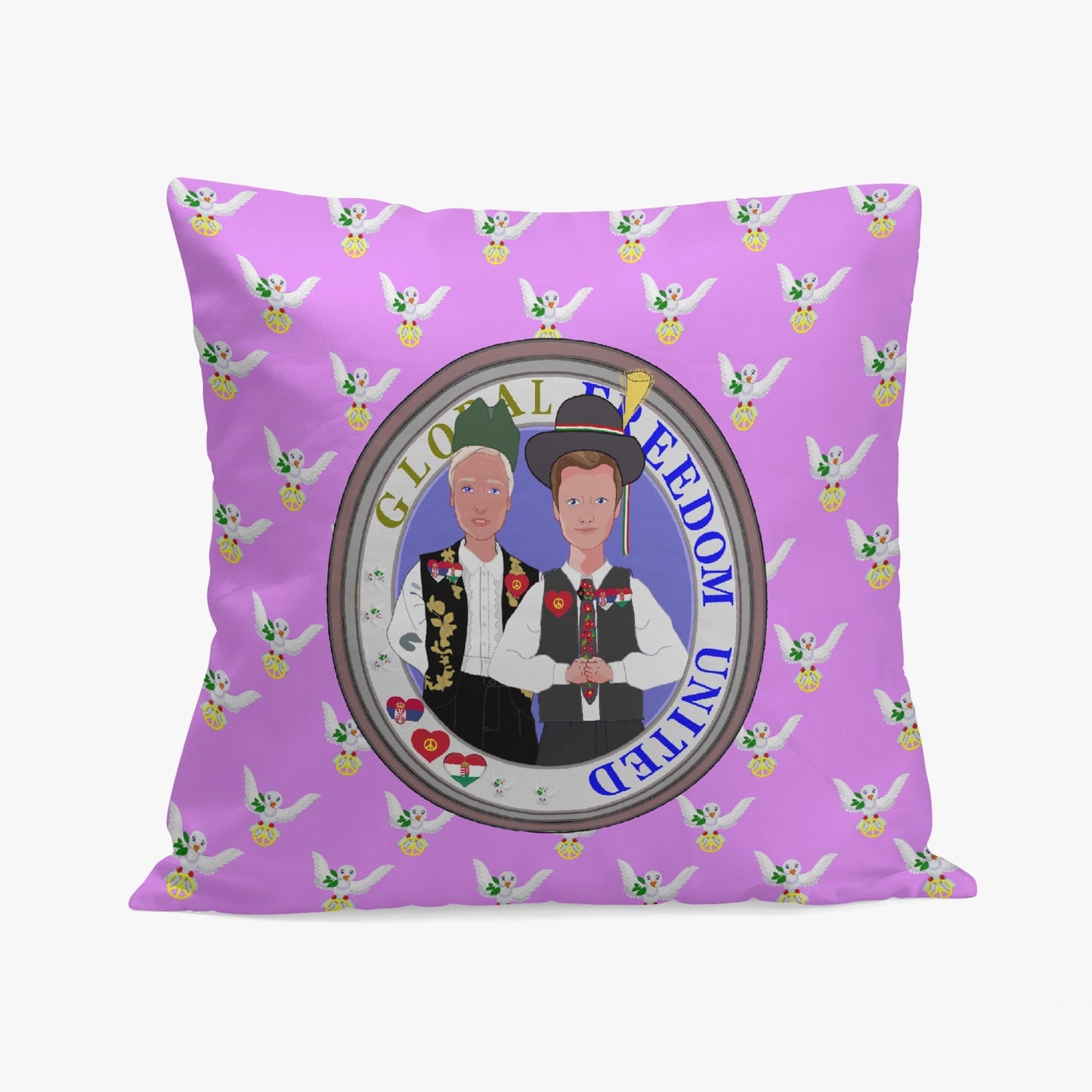 GLOBAL FREEDOM UNITED© Men SERBIA & HUNGARY LILAC 18'' Square Pillow Cover