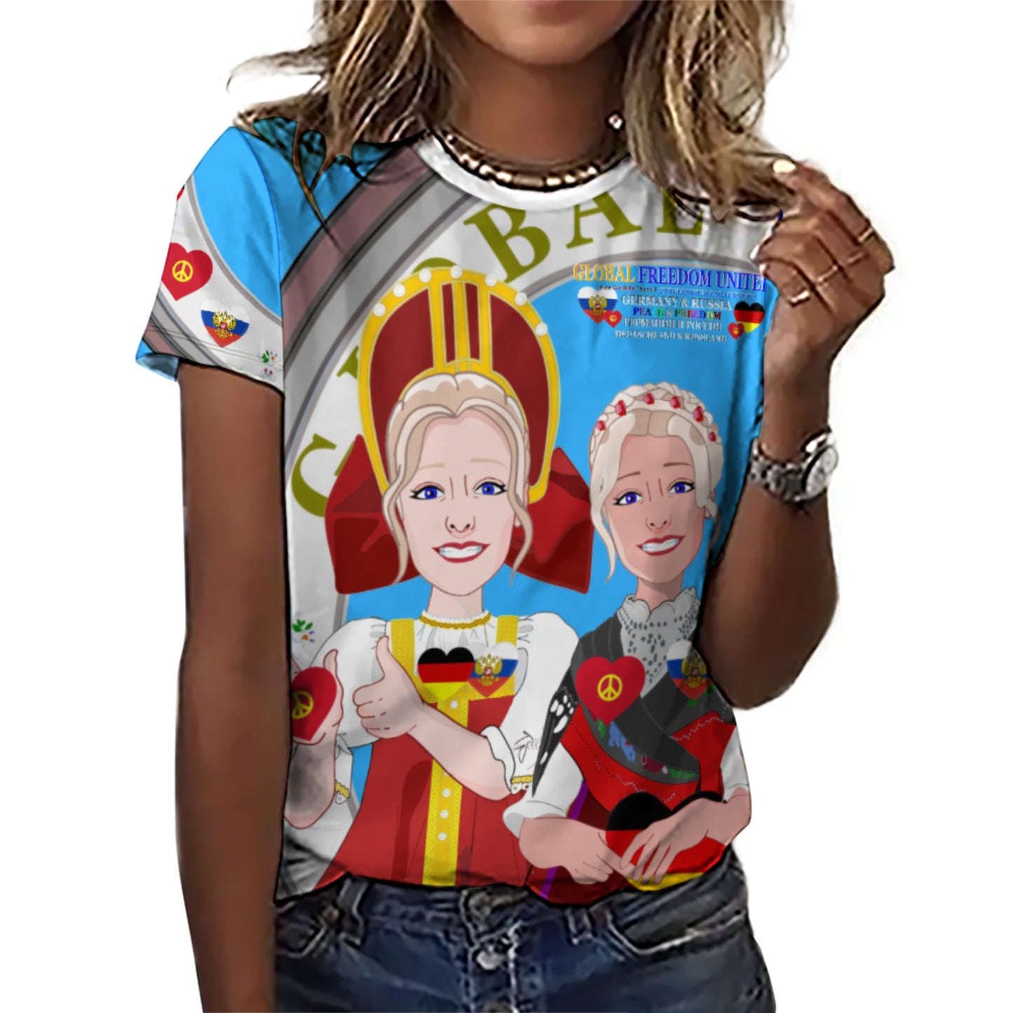 Women´s T-shirt 3 GLOBAL FREEDOM UNITED© Women RUSSIA & GERMANY Blue