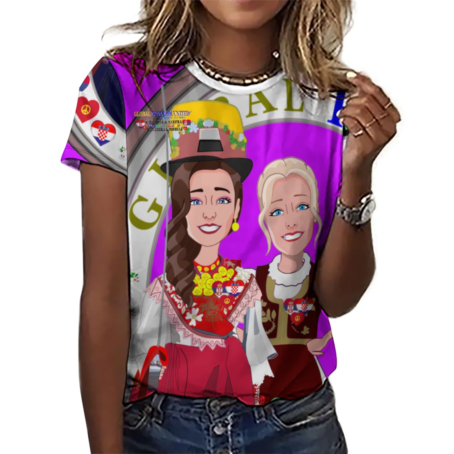 Women´s T-shirt 3 GLOBAL FREEDOM UNITED© Women Croatia & Serbia Lilac