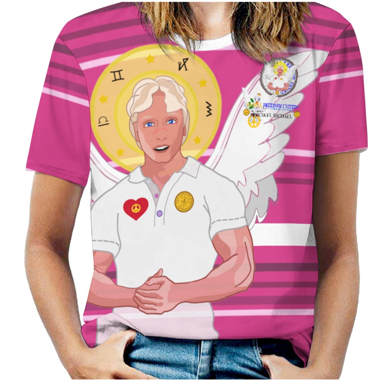 Women´s T-shirt Global Freedom United Archangel Michael German Pink1