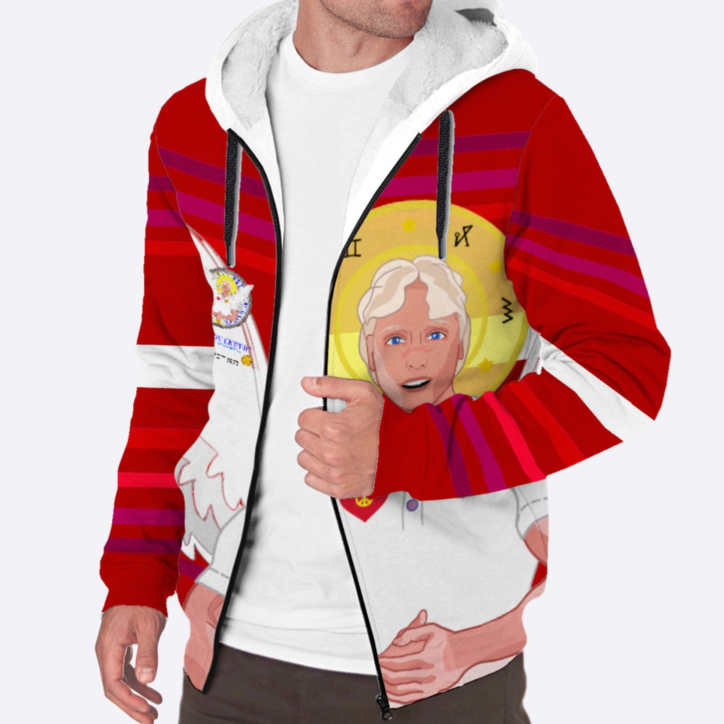 Plush Hoodie Global Freedom United Archangel Michael Hebrew Red