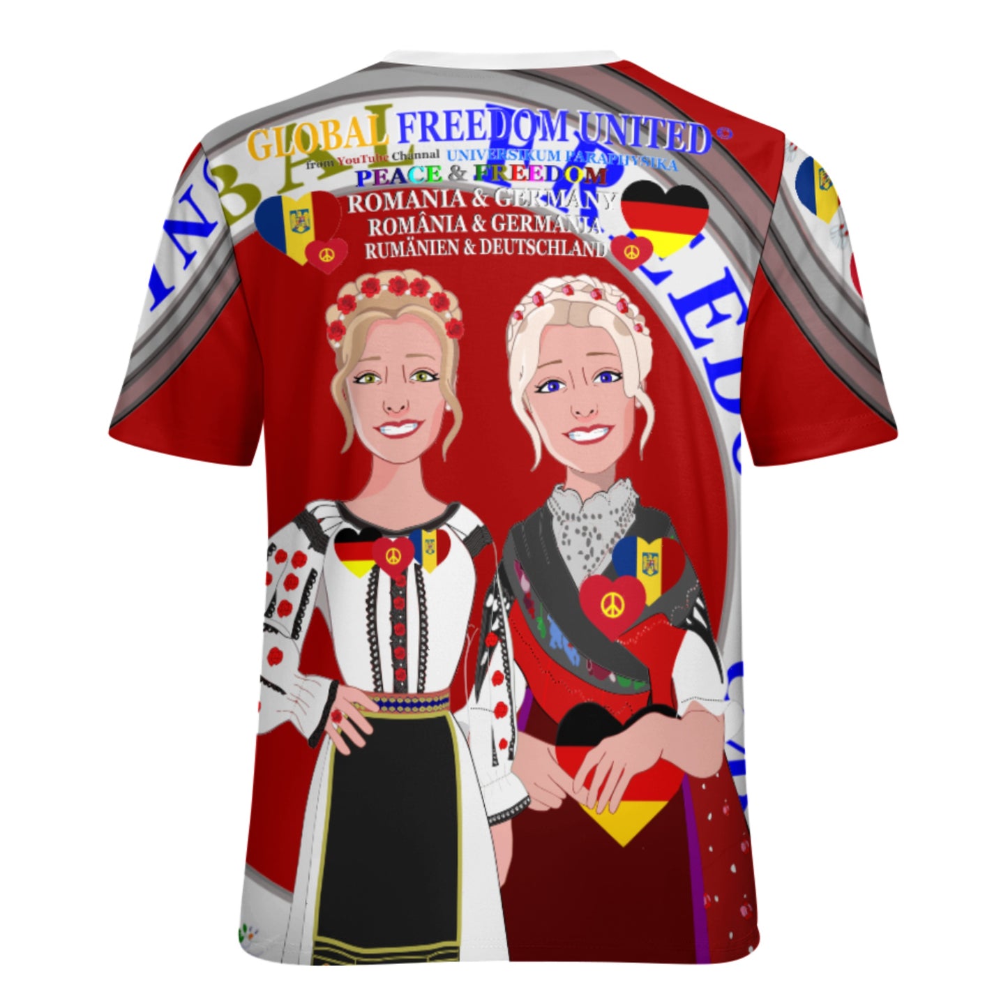 Women´s T-shirt 3 GLOBAL FREEDOM UNITED© Romania & Germany Red