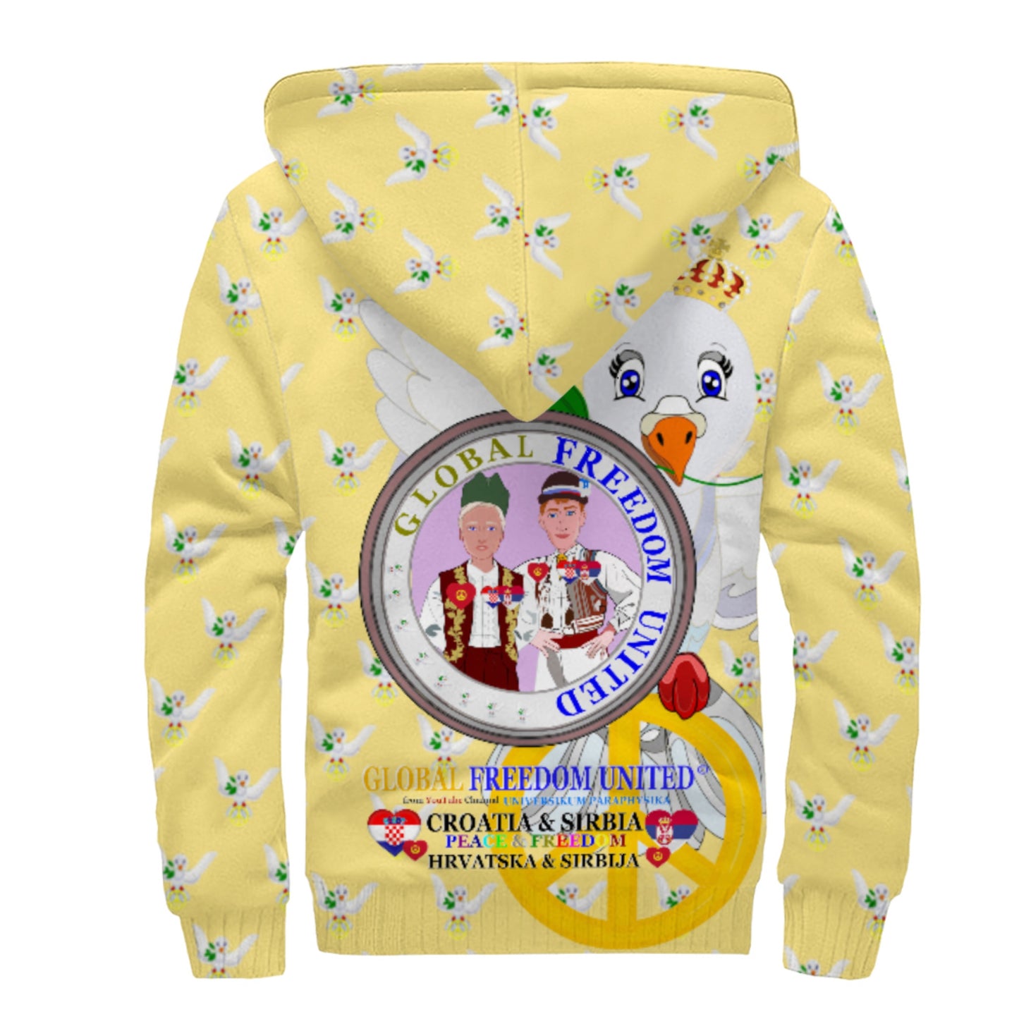 Plush Hoodie GLOBAL FREEDOM UNITED© Men Croatia & Serbia Yellow