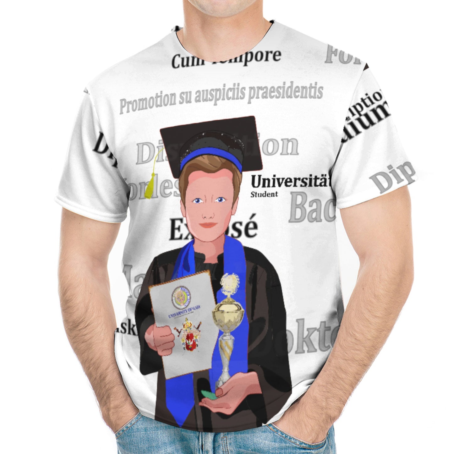 Men´s T-shirt Global Freedom United Student Boy Gold Place Brown Hair