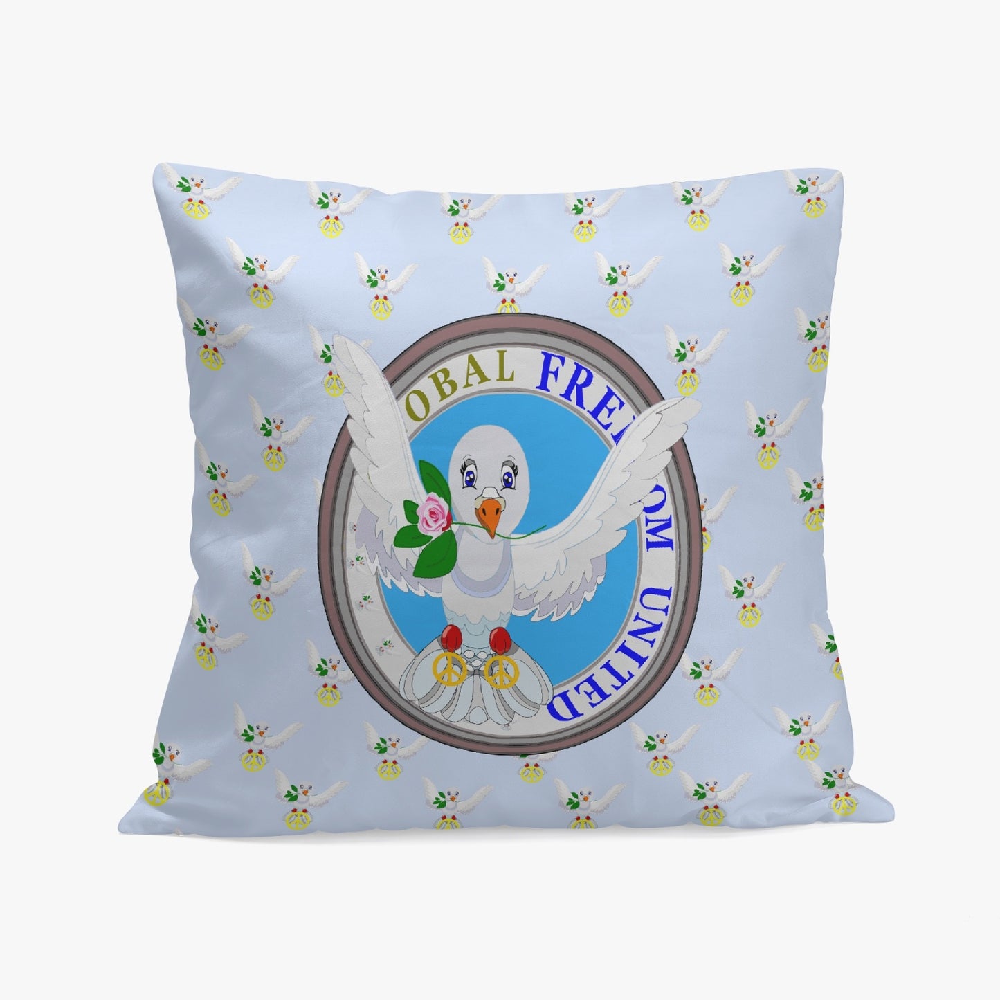GLOBAL FREEDOM UNITED©  DOVE OF PEACE LIGHT BLUE 18'' Square Pillow Cover