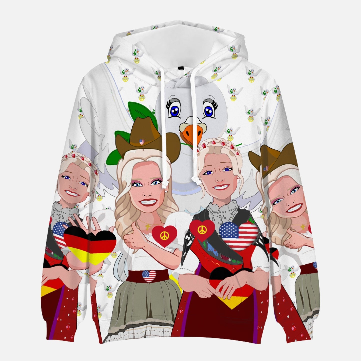 ROUND COLLAR HOODIE GLOBAL FREEDOM UNITED© WOMEN USA & GERMANY DOVE OF PEACE