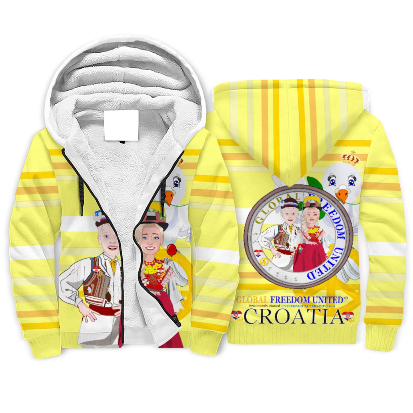 Plush Hoodie Global Freedom United Couple Edition Croatia  Yellow