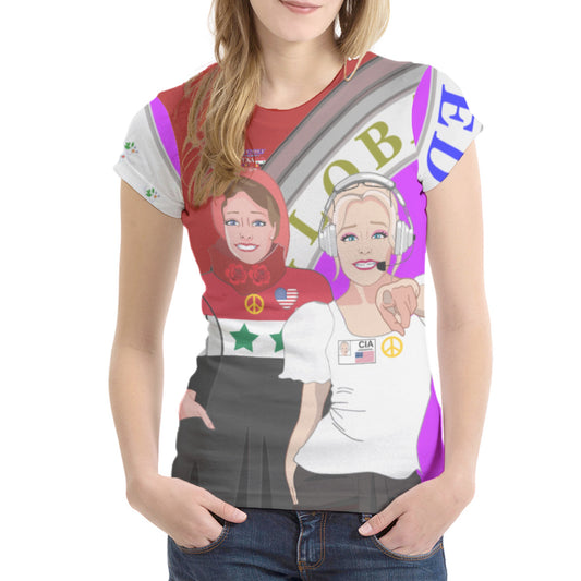Women´s T-shirt 2 Global Freedom United Syria & Usa Old Peace Red
